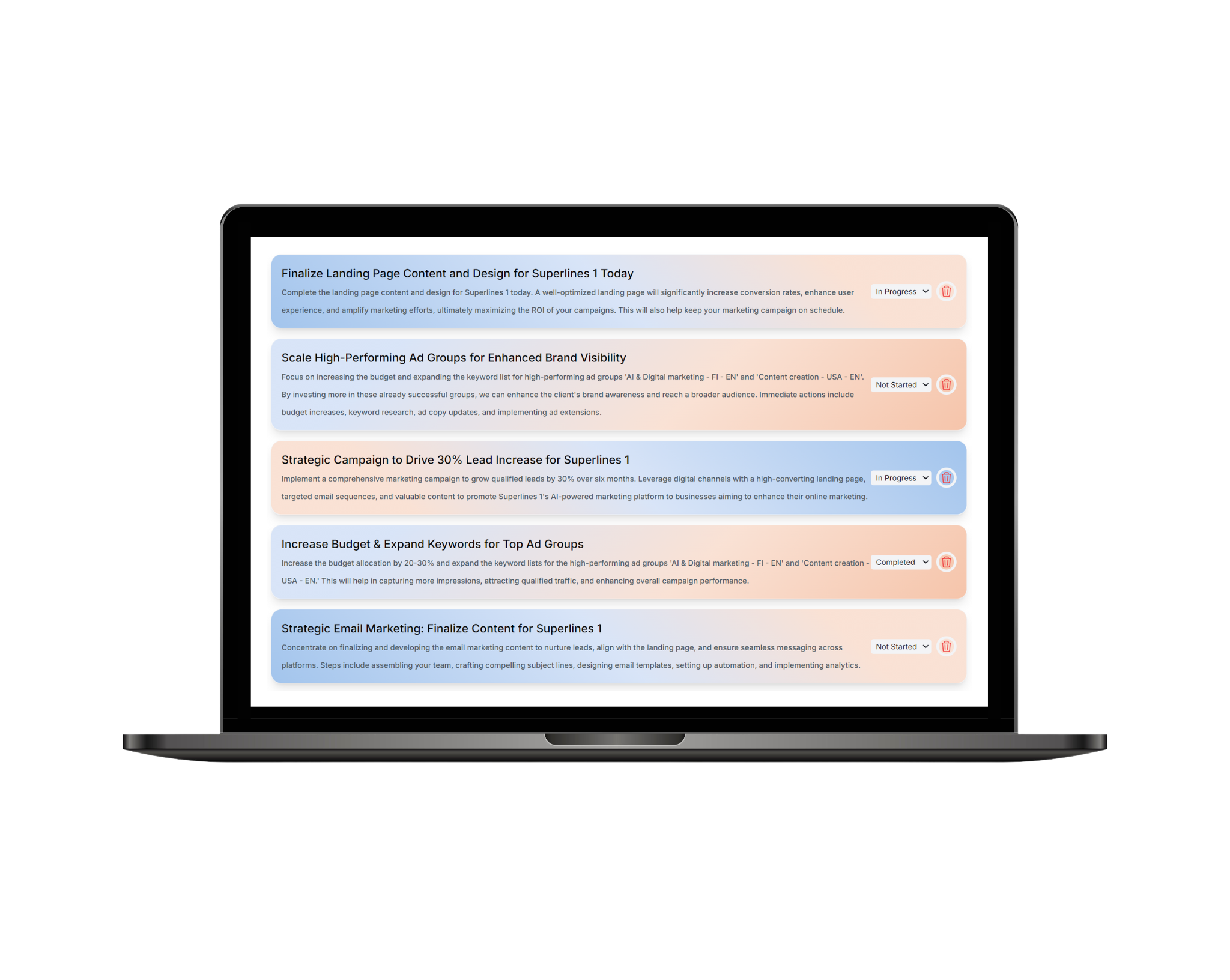 Superlines AI marketing platform user interface